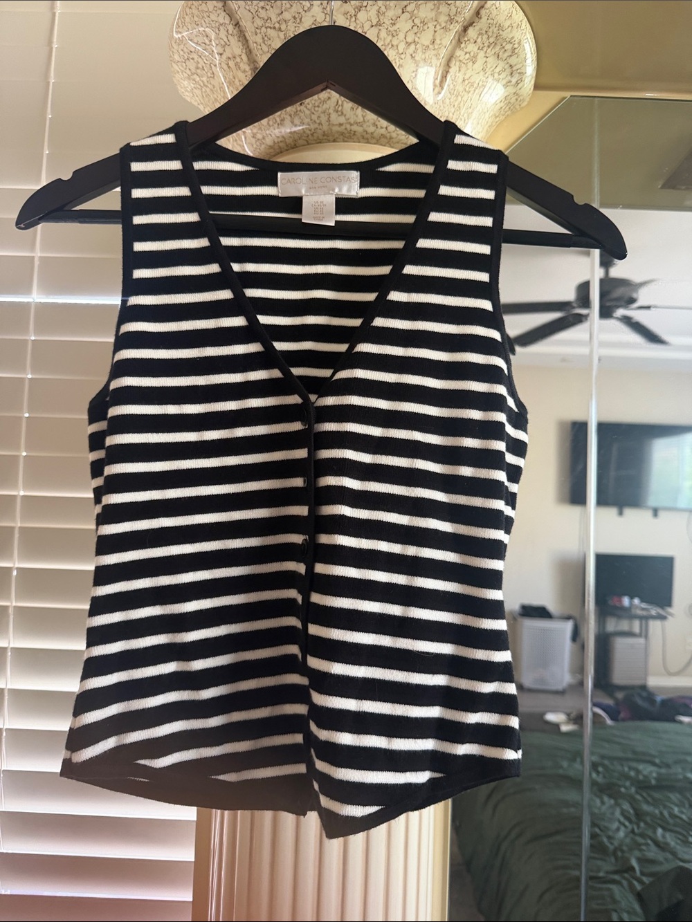 Caroline Constas Black and White Striped V-Neck Tank